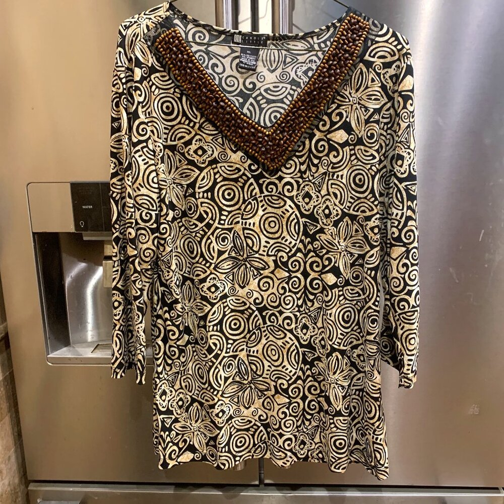 Tan/Black Blouse with Embellishments